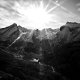 Photographie noir et blanc, prise de vue du Massif du Gabizos depuis le col du Soulor en vallée du Litor, Pyrénées Atlantiques.